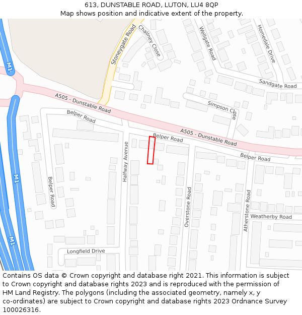 613, DUNSTABLE ROAD, LUTON, LU4 8QP: Location map and indicative extent of plot