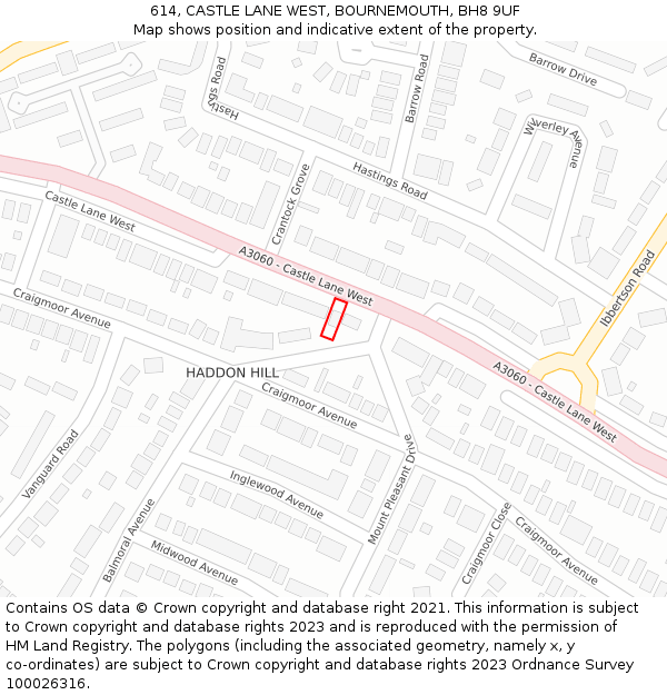 614, CASTLE LANE WEST, BOURNEMOUTH, BH8 9UF: Location map and indicative extent of plot