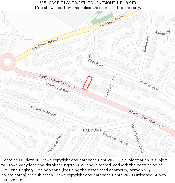 615, CASTLE LANE WEST, BOURNEMOUTH, BH8 9TR: Location map and indicative extent of plot