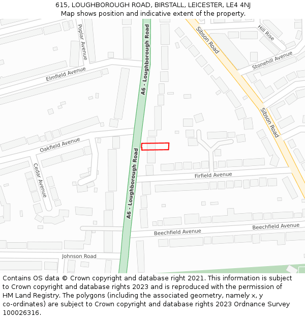 615, LOUGHBOROUGH ROAD, BIRSTALL, LEICESTER, LE4 4NJ: Location map and indicative extent of plot