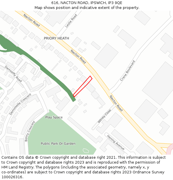 616, NACTON ROAD, IPSWICH, IP3 9QE: Location map and indicative extent of plot