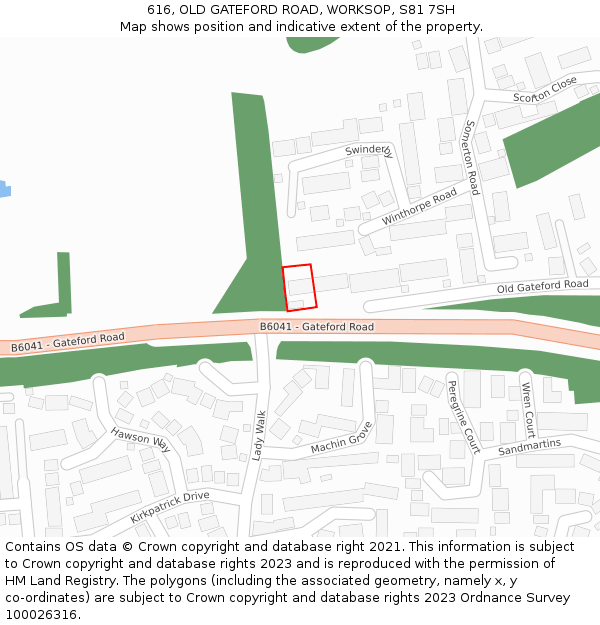 616, OLD GATEFORD ROAD, WORKSOP, S81 7SH: Location map and indicative extent of plot