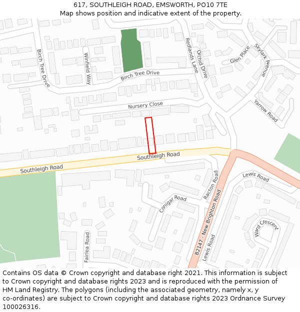 617, SOUTHLEIGH ROAD, EMSWORTH, PO10 7TE: Location map and indicative extent of plot