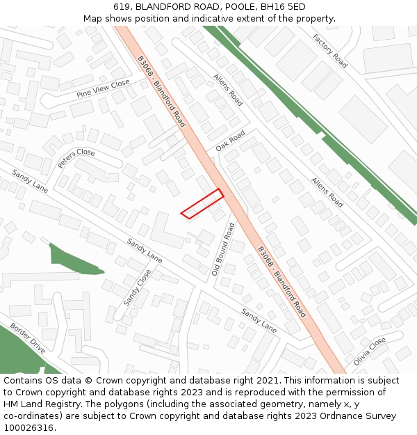 619, BLANDFORD ROAD, POOLE, BH16 5ED: Location map and indicative extent of plot