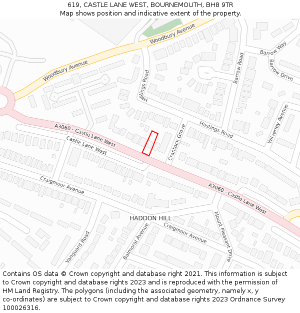 619, CASTLE LANE WEST, BOURNEMOUTH, BH8 9TR: Location map and indicative extent of plot