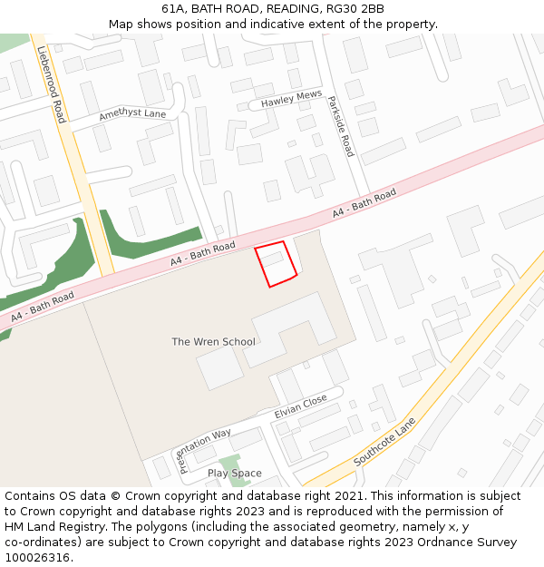 61A, BATH ROAD, READING, RG30 2BB: Location map and indicative extent of plot