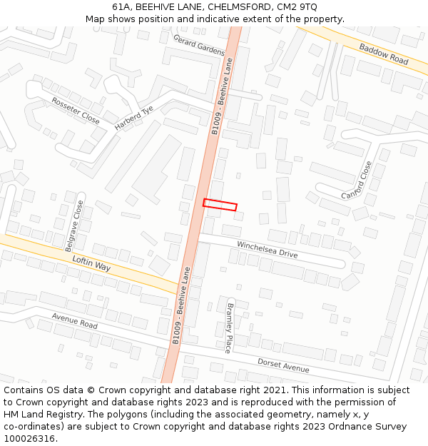 61A, BEEHIVE LANE, CHELMSFORD, CM2 9TQ: Location map and indicative extent of plot