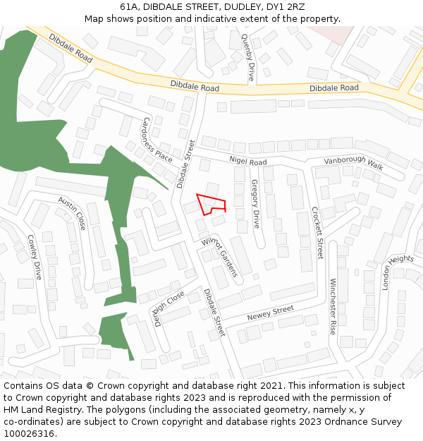 61A, DIBDALE STREET, DUDLEY, DY1 2RZ: Location map and indicative extent of plot