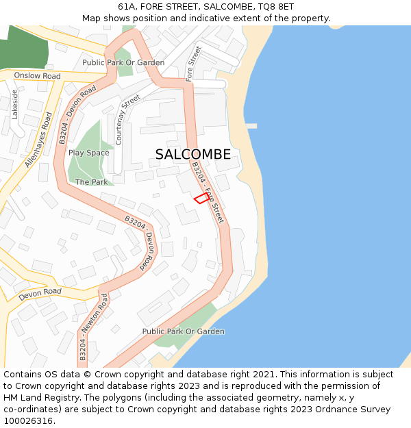 61A, FORE STREET, SALCOMBE, TQ8 8ET: Location map and indicative extent of plot