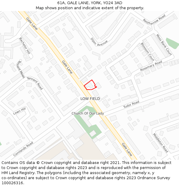 61A, GALE LANE, YORK, YO24 3AD: Location map and indicative extent of plot