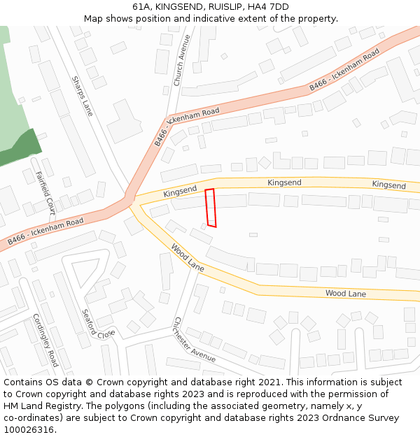 61A, KINGSEND, RUISLIP, HA4 7DD: Location map and indicative extent of plot