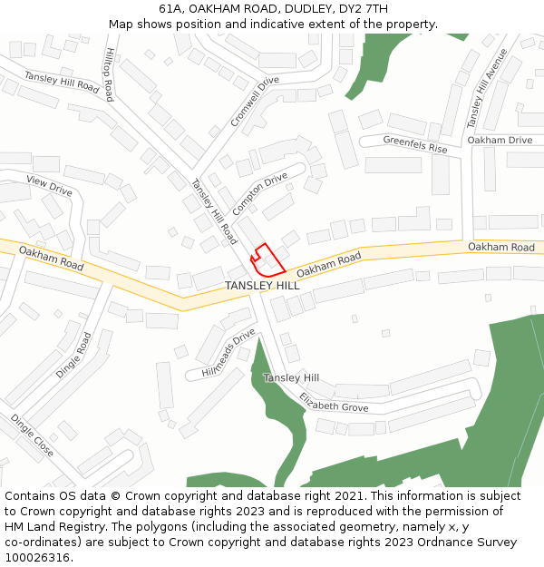 61A, OAKHAM ROAD, DUDLEY, DY2 7TH: Location map and indicative extent of plot