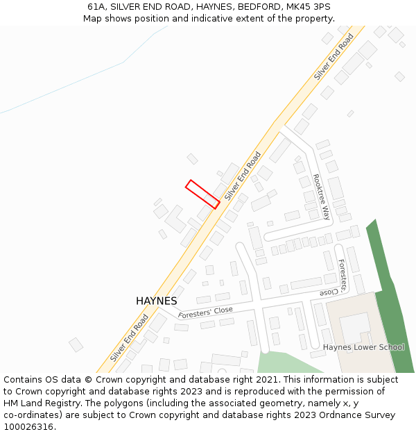 61A, SILVER END ROAD, HAYNES, BEDFORD, MK45 3PS: Location map and indicative extent of plot