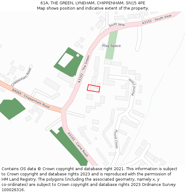 61A, THE GREEN, LYNEHAM, CHIPPENHAM, SN15 4PE: Location map and indicative extent of plot