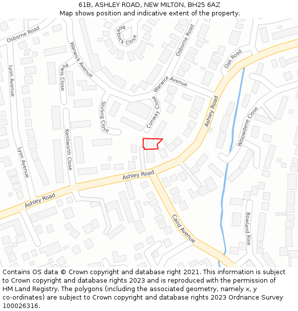 61B, ASHLEY ROAD, NEW MILTON, BH25 6AZ: Location map and indicative extent of plot