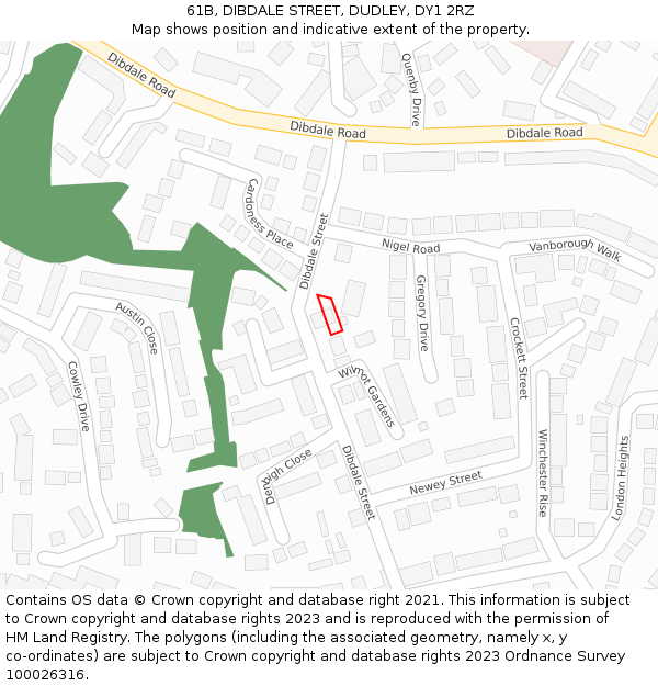 61B, DIBDALE STREET, DUDLEY, DY1 2RZ: Location map and indicative extent of plot