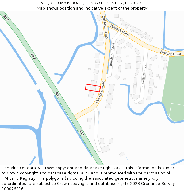 61C, OLD MAIN ROAD, FOSDYKE, BOSTON, PE20 2BU: Location map and indicative extent of plot