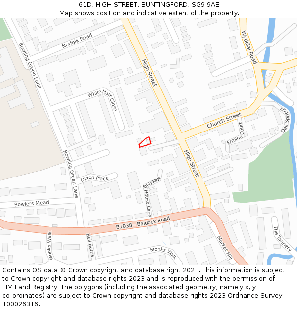 61D, HIGH STREET, BUNTINGFORD, SG9 9AE: Location map and indicative extent of plot