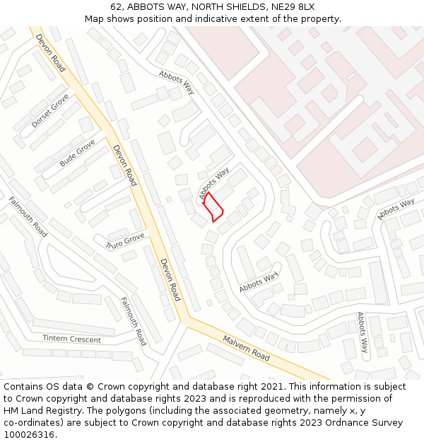 62, ABBOTS WAY, NORTH SHIELDS, NE29 8LX: Location map and indicative extent of plot