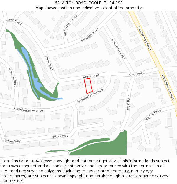 62, ALTON ROAD, POOLE, BH14 8SP: Location map and indicative extent of plot