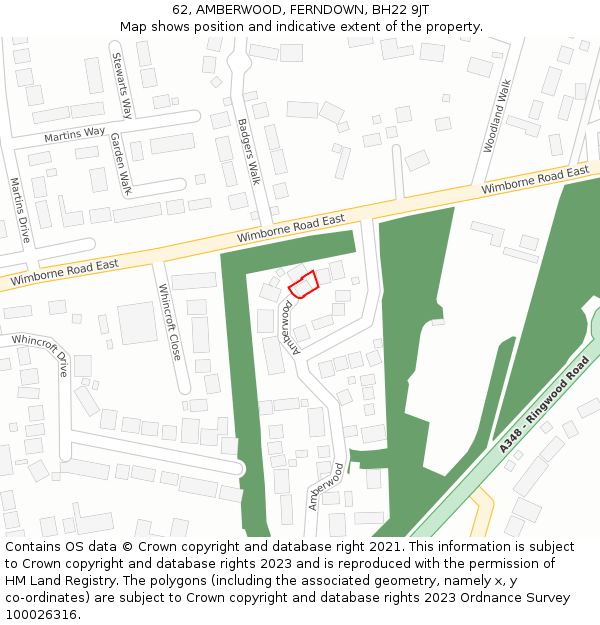 62, AMBERWOOD, FERNDOWN, BH22 9JT: Location map and indicative extent of plot