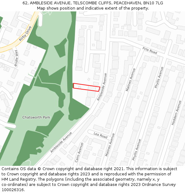 62, AMBLESIDE AVENUE, TELSCOMBE CLIFFS, PEACEHAVEN, BN10 7LG: Location map and indicative extent of plot