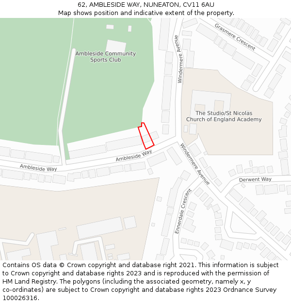 62, AMBLESIDE WAY, NUNEATON, CV11 6AU: Location map and indicative extent of plot