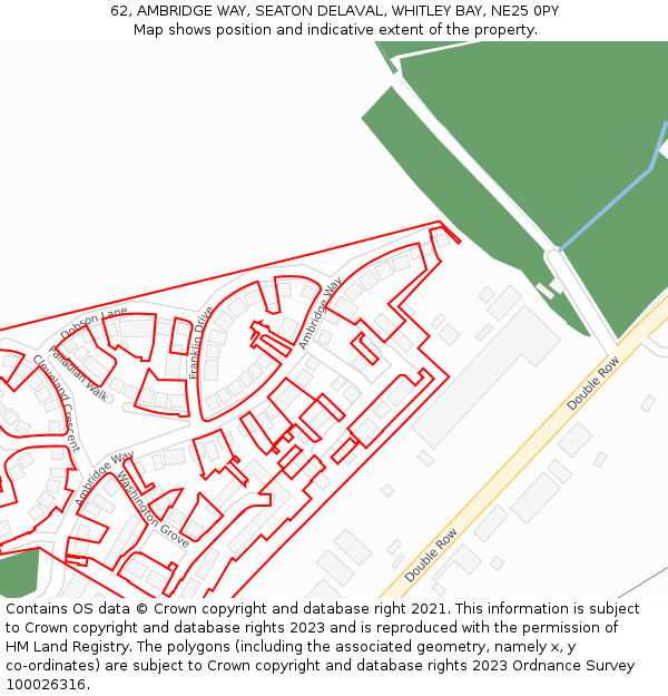 62, AMBRIDGE WAY, SEATON DELAVAL, WHITLEY BAY, NE25 0PY: Location map and indicative extent of plot