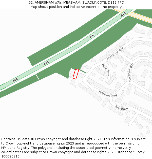 62, AMERSHAM WAY, MEASHAM, SWADLINCOTE, DE12 7PD: Location map and indicative extent of plot