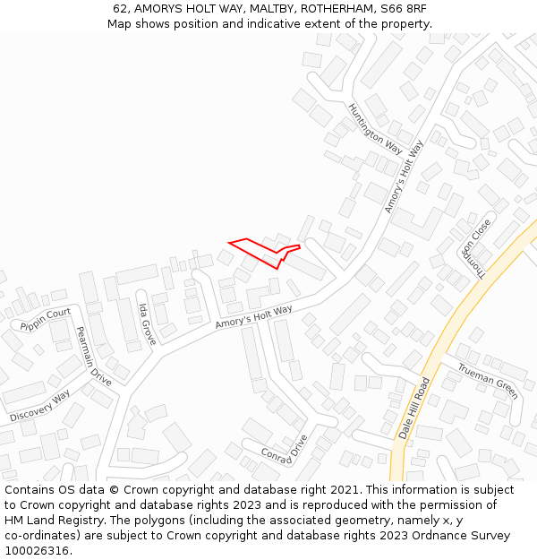 62, AMORYS HOLT WAY, MALTBY, ROTHERHAM, S66 8RF: Location map and indicative extent of plot