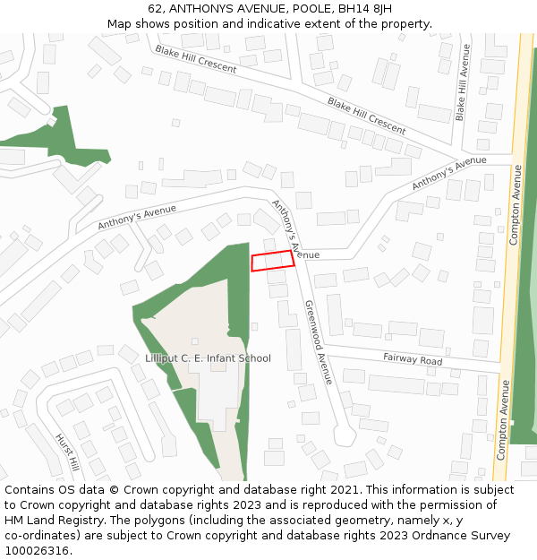 62, ANTHONYS AVENUE, POOLE, BH14 8JH: Location map and indicative extent of plot