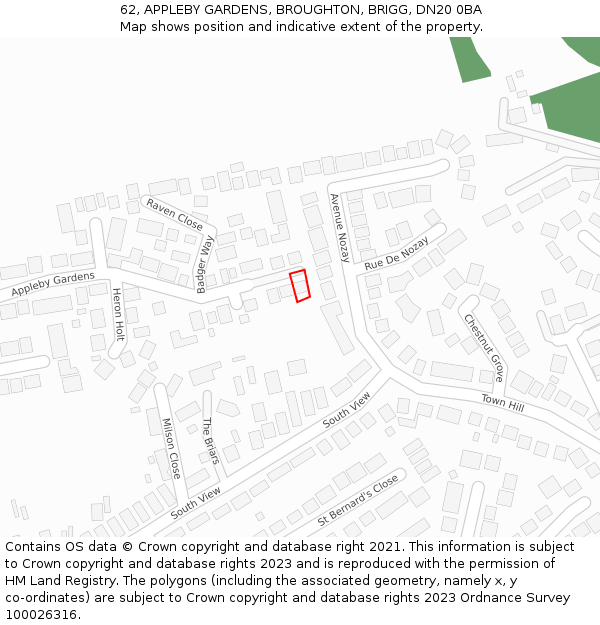 62, APPLEBY GARDENS, BROUGHTON, BRIGG, DN20 0BA: Location map and indicative extent of plot