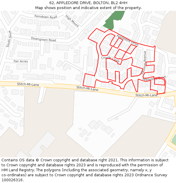 62, APPLEDORE DRIVE, BOLTON, BL2 4HH: Location map and indicative extent of plot