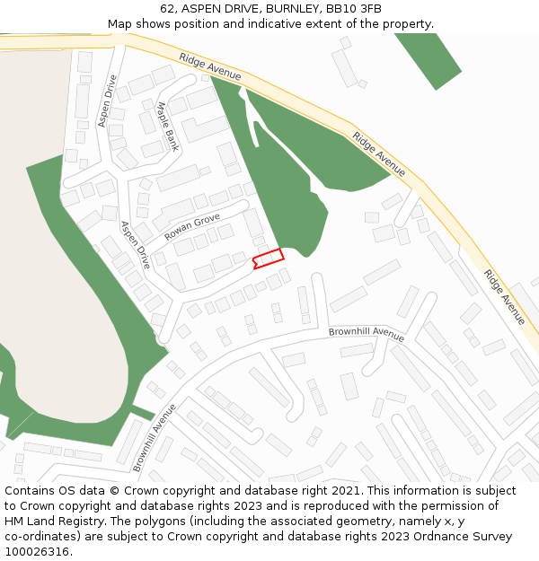 62, ASPEN DRIVE, BURNLEY, BB10 3FB: Location map and indicative extent of plot