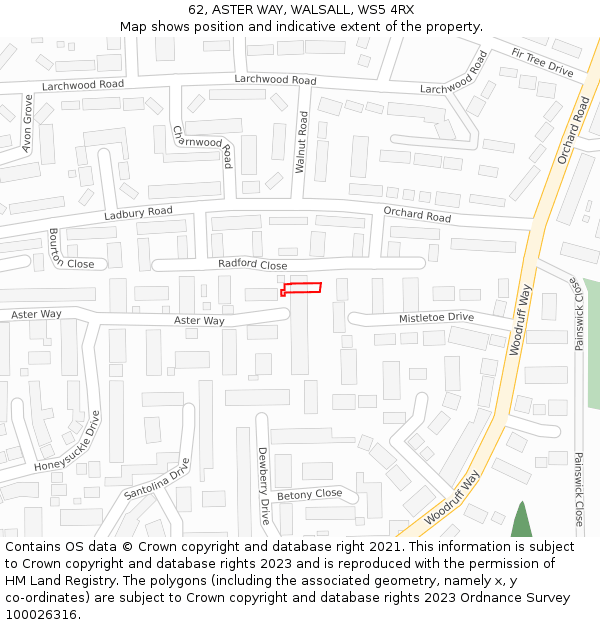 62, ASTER WAY, WALSALL, WS5 4RX: Location map and indicative extent of plot