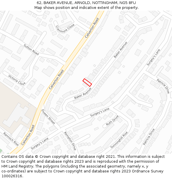 62, BAKER AVENUE, ARNOLD, NOTTINGHAM, NG5 8FU: Location map and indicative extent of plot