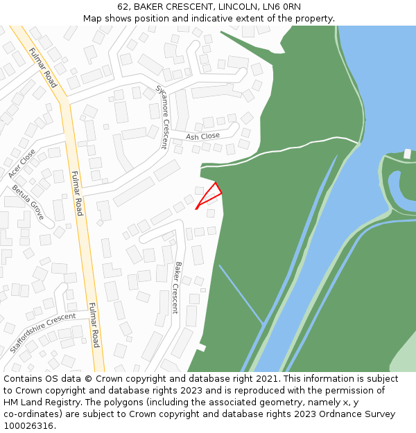 62, BAKER CRESCENT, LINCOLN, LN6 0RN: Location map and indicative extent of plot