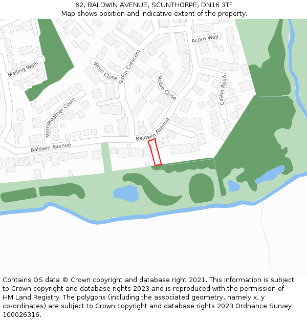 62, BALDWIN AVENUE, SCUNTHORPE, DN16 3TF: Location map and indicative extent of plot
