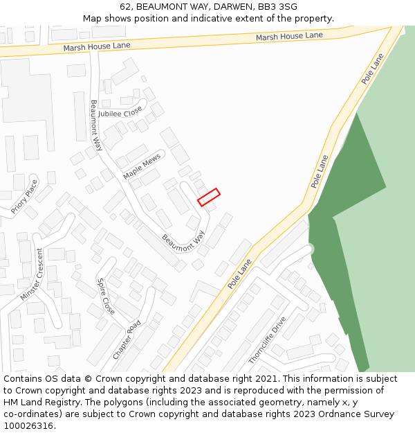 62, BEAUMONT WAY, DARWEN, BB3 3SG: Location map and indicative extent of plot