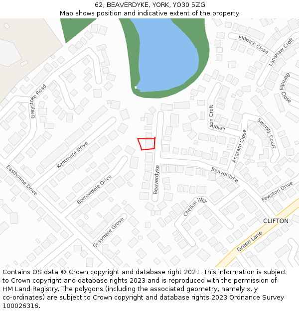 62, BEAVERDYKE, YORK, YO30 5ZG: Location map and indicative extent of plot