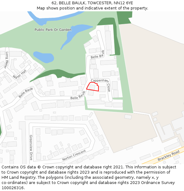 62, BELLE BAULK, TOWCESTER, NN12 6YE: Location map and indicative extent of plot