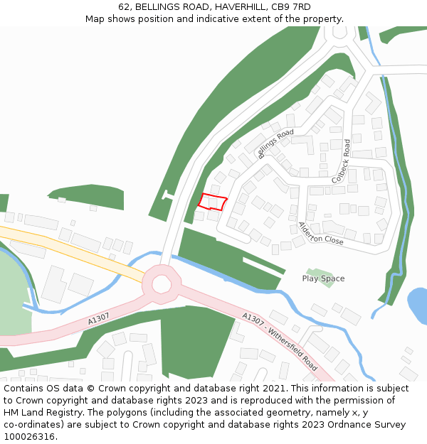 62, BELLINGS ROAD, HAVERHILL, CB9 7RD: Location map and indicative extent of plot