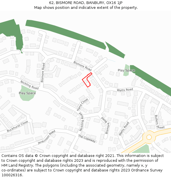 62, BISMORE ROAD, BANBURY, OX16 1JP: Location map and indicative extent of plot