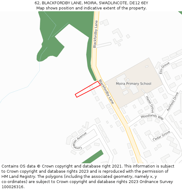 62, BLACKFORDBY LANE, MOIRA, SWADLINCOTE, DE12 6EY: Location map and indicative extent of plot