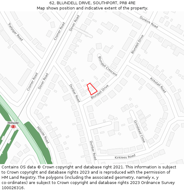 62, BLUNDELL DRIVE, SOUTHPORT, PR8 4RE: Location map and indicative extent of plot