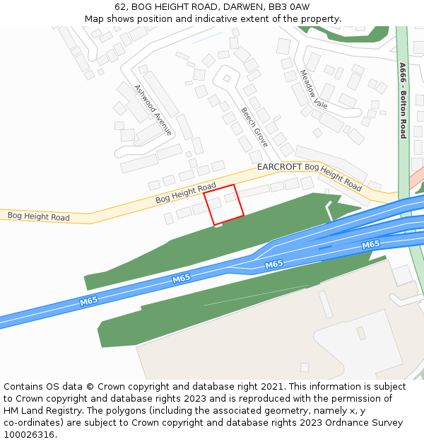 62, BOG HEIGHT ROAD, DARWEN, BB3 0AW: Location map and indicative extent of plot