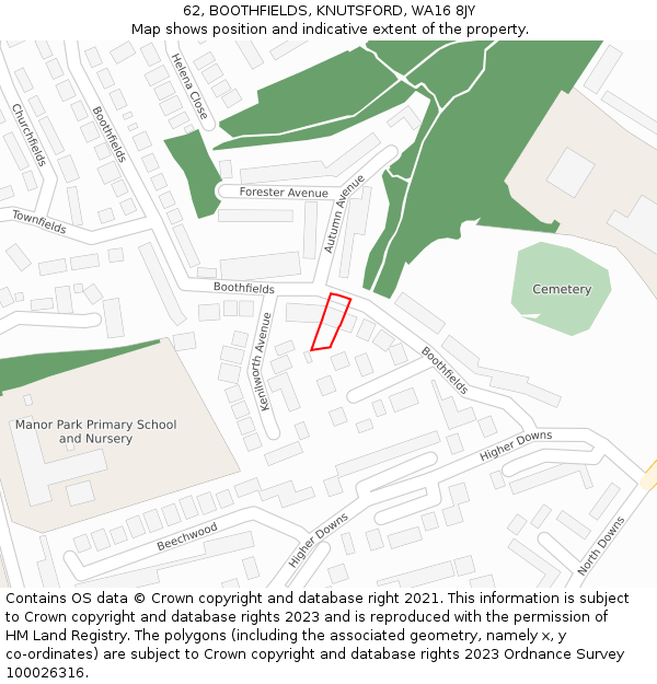 62, BOOTHFIELDS, KNUTSFORD, WA16 8JY: Location map and indicative extent of plot