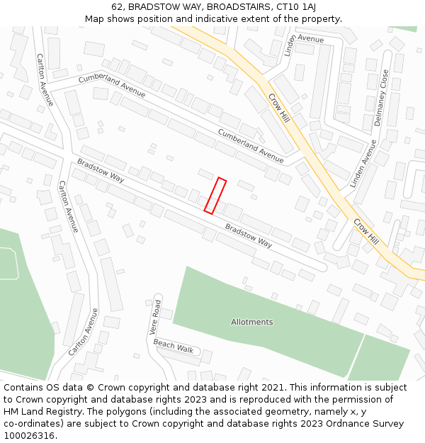 62, BRADSTOW WAY, BROADSTAIRS, CT10 1AJ: Location map and indicative extent of plot