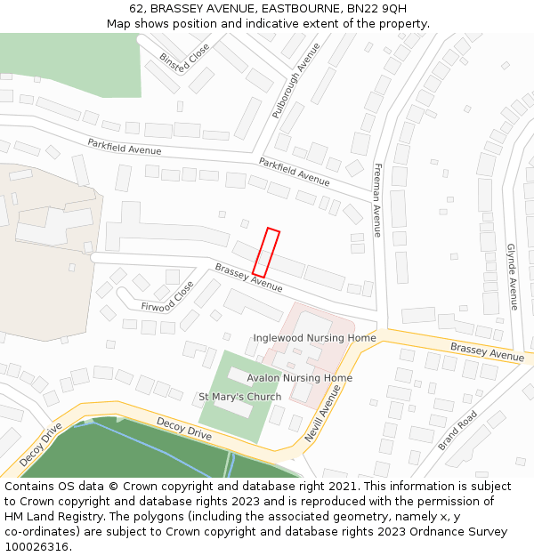 62, BRASSEY AVENUE, EASTBOURNE, BN22 9QH: Location map and indicative extent of plot