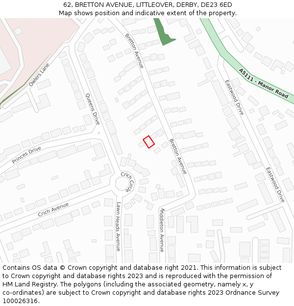62, BRETTON AVENUE, LITTLEOVER, DERBY, DE23 6ED: Location map and indicative extent of plot